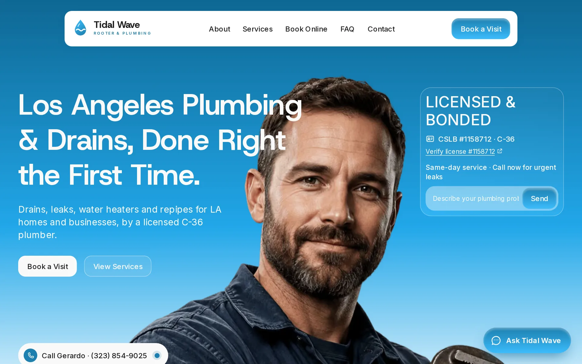 Tidal Wave Plumbing, Plumbing & drains website concept