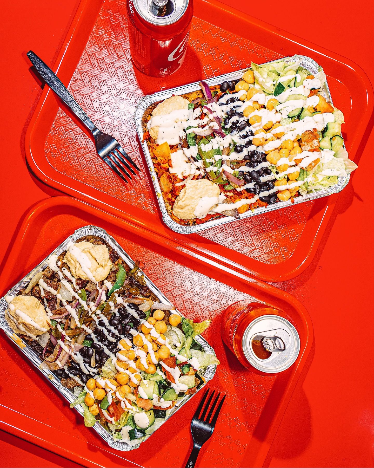 A Shah's halal platter: seasoned rice, chicken, white sauce and hot sauce